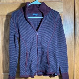 Eddie Bauer Burgundy and Gray Striped Sweater